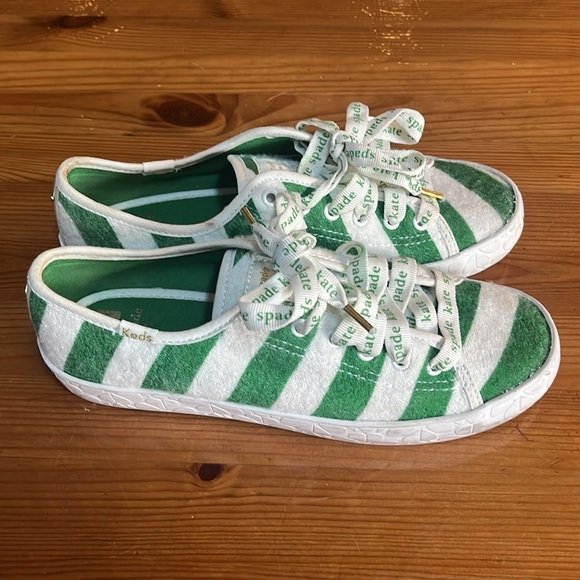 Keds x Kate Spade Kickstart Terry Sneakers green white striped Christmas size 7 - Picture 3 of 12